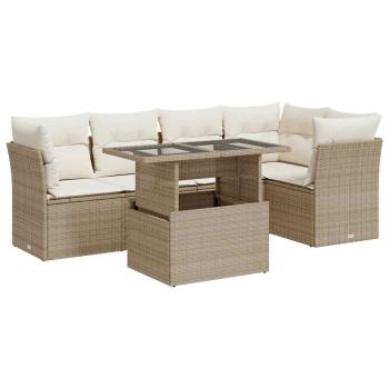 6-tlg. Garten-Sofagarnitur mit Kissen Beige Poly Rattan