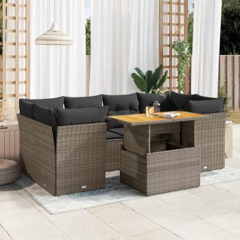 ARDEBO.de - 7-tlg. Garten-Sofagarnitur mit Kissen Grau Poly Rattan