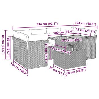 7-tlg. Garten-Sofagarnitur mit Kissen Grau Poly Rattan