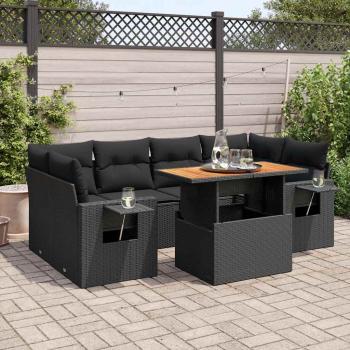 ARDEBO.de - 7-tlg. Garten-Sofagarnitur mit Kissen Schwarz Poly Rattan