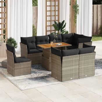 ARDEBO.de - 9-tlg. Garten-Sofagarnitur mit Kissen Grau Poly Rattan
