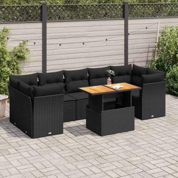 ARDEBO.de - 8-tlg. Garten-Sofagarnitur mit Kissen Schwarz Poly Rattan