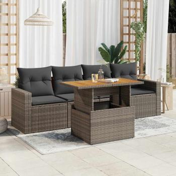 ARDEBO.de - 5-tlg. Garten-Sofagarnitur mit Kissen Grau Poly Rattan
