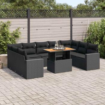 ARDEBO.de - 10-tlg. Garten-Sofagarnitur mit Kissen Schwarz Poly Rattan