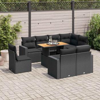 ARDEBO.de - 9-tlg. Garten-Sofagarnitur mit Kissen Schwarz Poly Rattan