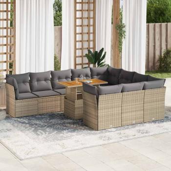 ARDEBO.de - 11-tlg. Garten-Sofagarnitur mit Kissen Beige Poly Rattan