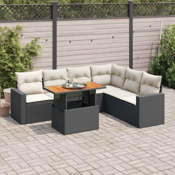 ARDEBO.de - 7-tlg. Garten-Sofagarnitur mit Kissen Schwarz Poly Rattan