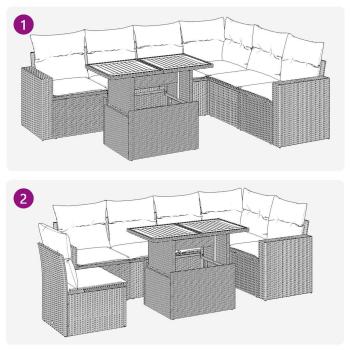 7-tlg. Garten-Sofagarnitur mit Kissen Schwarz Poly Rattan