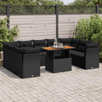 ARDEBO.de - 10-tlg. Garten-Sofagarnitur mit Kissen Schwarz Poly Rattan