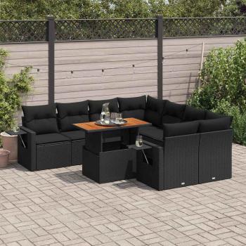 ARDEBO.de - 9-tlg. Garten-Sofagarnitur mit Kissen Schwarz Poly Rattan