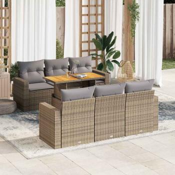 ARDEBO.de - 7-tlg. Garten-Sofagarnitur mit Kissen Beige Poly Rattan