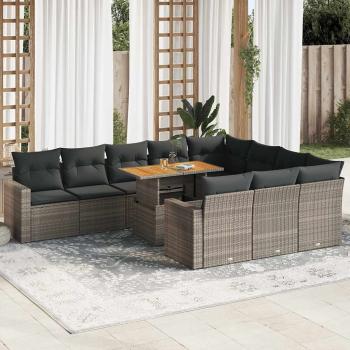 ARDEBO.de - 11-tlg. Garten-Sofagarnitur mit Kissen Grau Poly Rattan