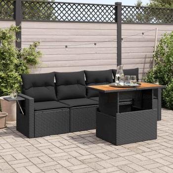 ARDEBO.de - 5-tlg. Garten-Sofagarnitur mit Kissen Schwarz Poly Rattan