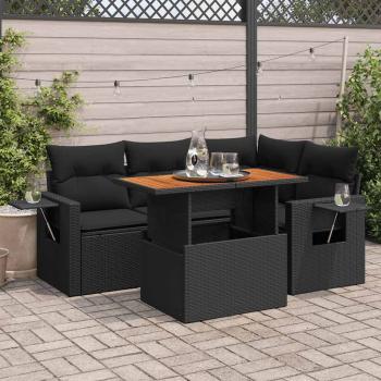ARDEBO.de - 5-tlg. Garten-Sofagarnitur mit Kissen Schwarz Poly Rattan