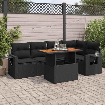 ARDEBO.de - 6-tlg. Garten-Sofagarnitur mit Kissen Schwarz Poly Rattan