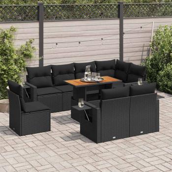 ARDEBO.de - 9-tlg. Garten-Sofagarnitur mit Kissen Schwarz Poly Rattan