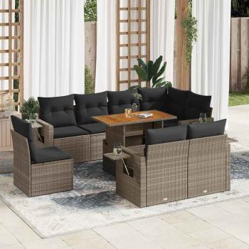 ARDEBO.de - 9-tlg. Garten-Sofagarnitur mit Kissen Grau Poly Rattan