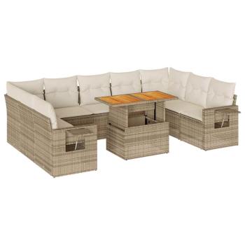 ARDEBO.de - 10-tlg. Garten-Sofagarnitur mit Kissen Beige Poly Rattan