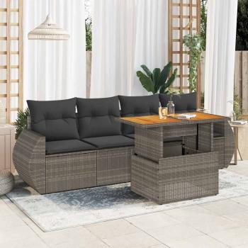 ARDEBO.de - 5-tlg. Garten-Sofagarnitur mit Kissen Grau Poly Rattan