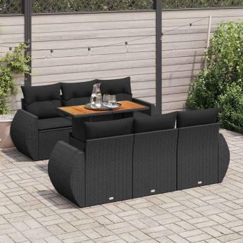 ARDEBO.de - 7-tlg. Garten-Sofagarnitur mit Kissen Schwarz Poly Rattan