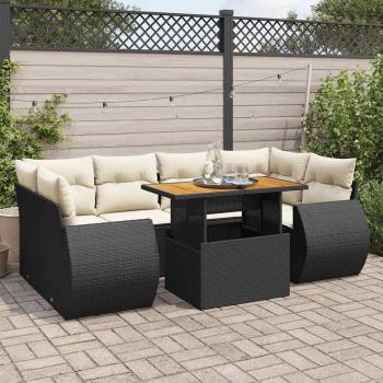 ARDEBO.de - 7-tlg. Garten-Sofagarnitur mit Kissen Schwarz Poly Rattan