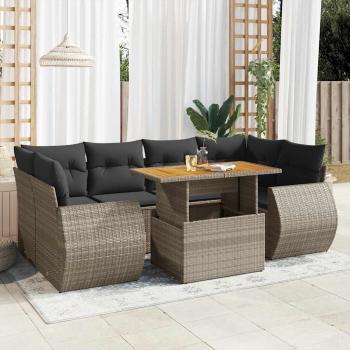 ARDEBO.de - 7-tlg. Garten-Sofagarnitur mit Kissen Grau Poly Rattan