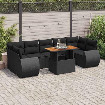 ARDEBO.de - 8-tlg. Garten-Sofagarnitur mit Kissen Schwarz Poly Rattan