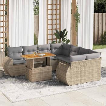 ARDEBO.de - 9-tlg. Garten-Sofagarnitur mit Kissen Beige Poly Rattan