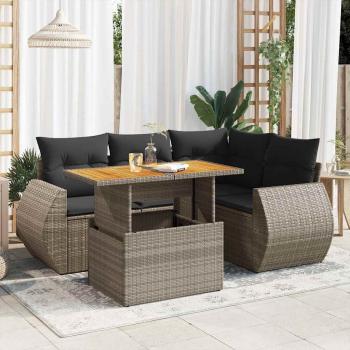 ARDEBO.de - 5-tlg. Garten-Sofagarnitur mit Kissen Grau Poly Rattan