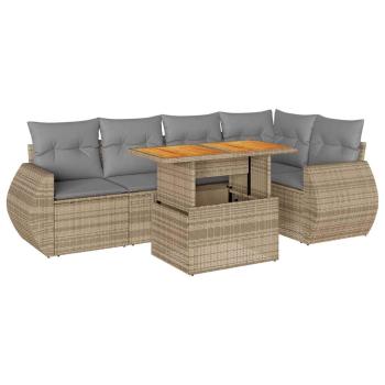 ARDEBO.de - 6-tlg. Garten-Sofagarnitur mit Kissen Beige Poly Rattan