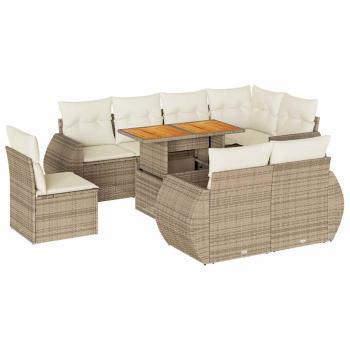 9-tlg. Garten-Sofagarnitur mit Kissen Beige Poly Rattan
