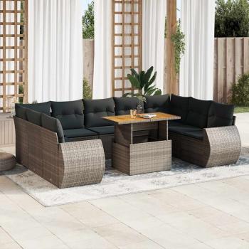 ARDEBO.de - 10-tlg. Garten-Sofagarnitur mit Kissen Grau Poly Rattan