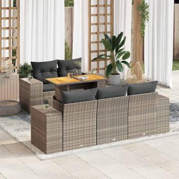 ARDEBO.de - 6-tlg. Garten-Sofagarnitur mit Kissen Grau Poly Rattan