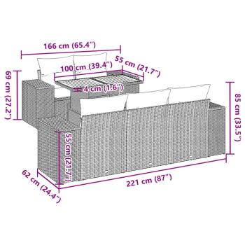6-tlg. Garten-Sofagarnitur mit Kissen Grau Poly Rattan