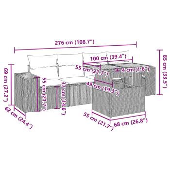 5-tlg. Garten-Sofagarnitur mit Kissen Grau Poly Rattan
