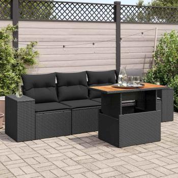 ARDEBO.de - 5-tlg. Garten-Sofagarnitur mit Kissen Schwarz Poly Rattan