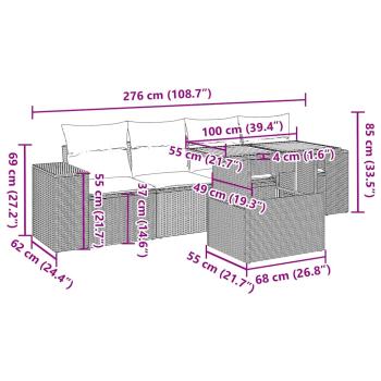 5-tlg. Garten-Sofagarnitur mit Kissen Schwarz Poly Rattan