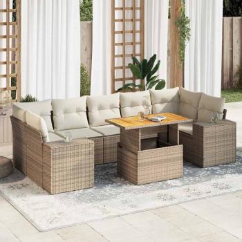 ARDEBO.de - 8-tlg. Garten-Sofagarnitur mit Kissen Beige Poly Rattan