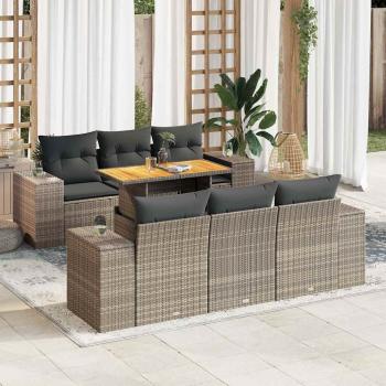 ARDEBO.de - 7-tlg. Garten-Sofagarnitur mit Kissen Grau Poly Rattan