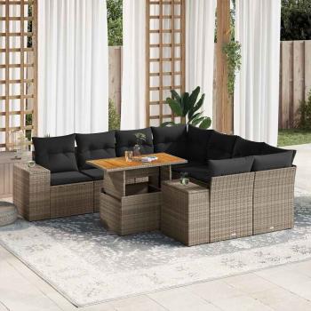 ARDEBO.de - 9-tlg. Garten-Sofagarnitur mit Kissen Grau Poly Rattan