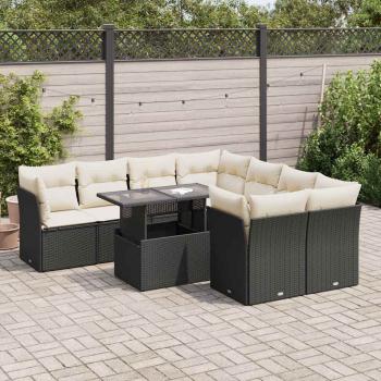 ARDEBO.de - 9-tlg. Garten-Sofagarnitur mit Kissen Schwarz Poly Rattan