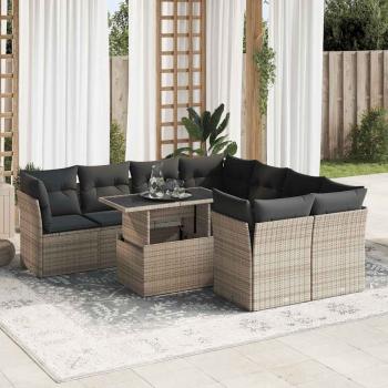 ARDEBO.de - 9-tlg. Garten-Sofagarnitur mit Kissen Grau Poly Rattan
