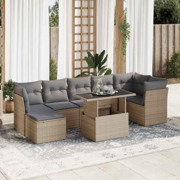 ARDEBO.de - 8-tlg. Garten-Sofagarnitur mit Kissen Beige Poly Rattan