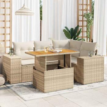 ARDEBO.de - 5-tlg. Garten-Sofagarnitur mit Kissen Beige Poly Rattan