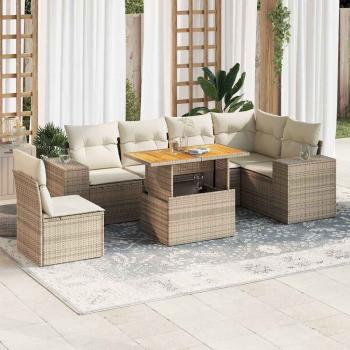 ARDEBO.de - 7-tlg. Garten-Sofagarnitur mit Kissen Beige Poly Rattan
