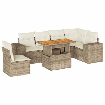 7-tlg. Garten-Sofagarnitur mit Kissen Beige Poly Rattan