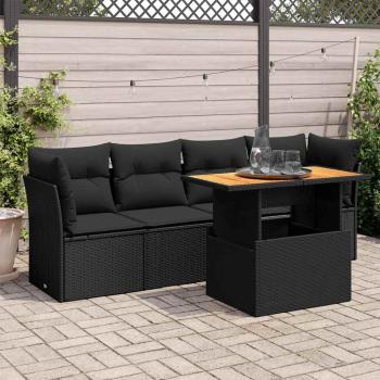 ARDEBO.de - 5-tlg. Garten-Sofagarnitur mit Kissen Schwarz Poly Rattan
