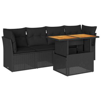 5-tlg. Garten-Sofagarnitur mit Kissen Schwarz Poly Rattan