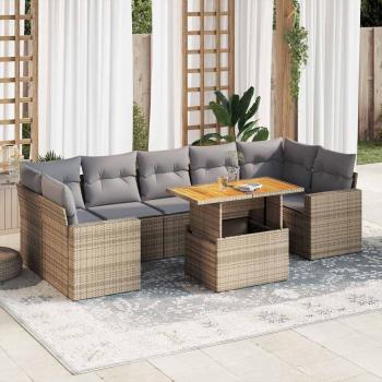 ARDEBO.de - 8-tlg. Garten-Sofagarnitur mit Kissen Beige Poly Rattan