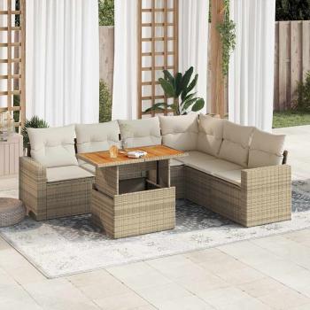 ARDEBO.de - 7-tlg. Garten-Sofagarnitur mit Kissen Beige Poly Rattan